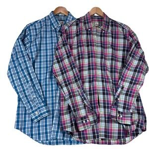 Peter Millar Nanoluxe Button Down Plaid Shirt Mens Sz L Gingham Check Lot Of 2